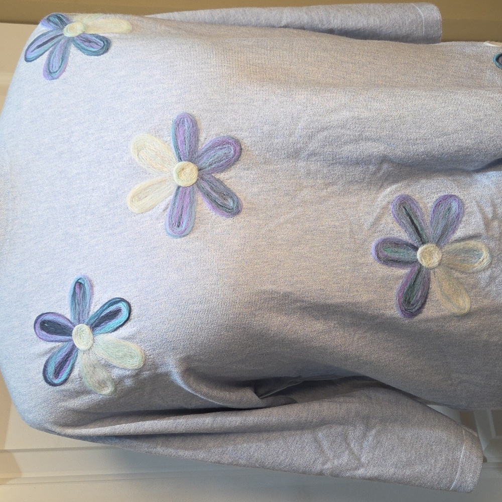 Nwt 1x Elegant Women's Sweater with Floral Accents Light Blue 34 Sleeve - Picture 14 of 14